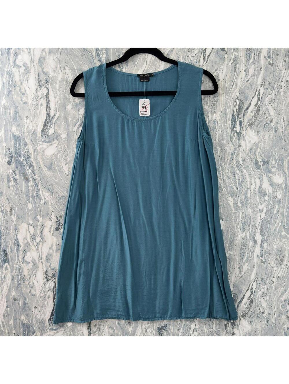 Designer Boho Teal Sleeveless Tank Top Dress (S)